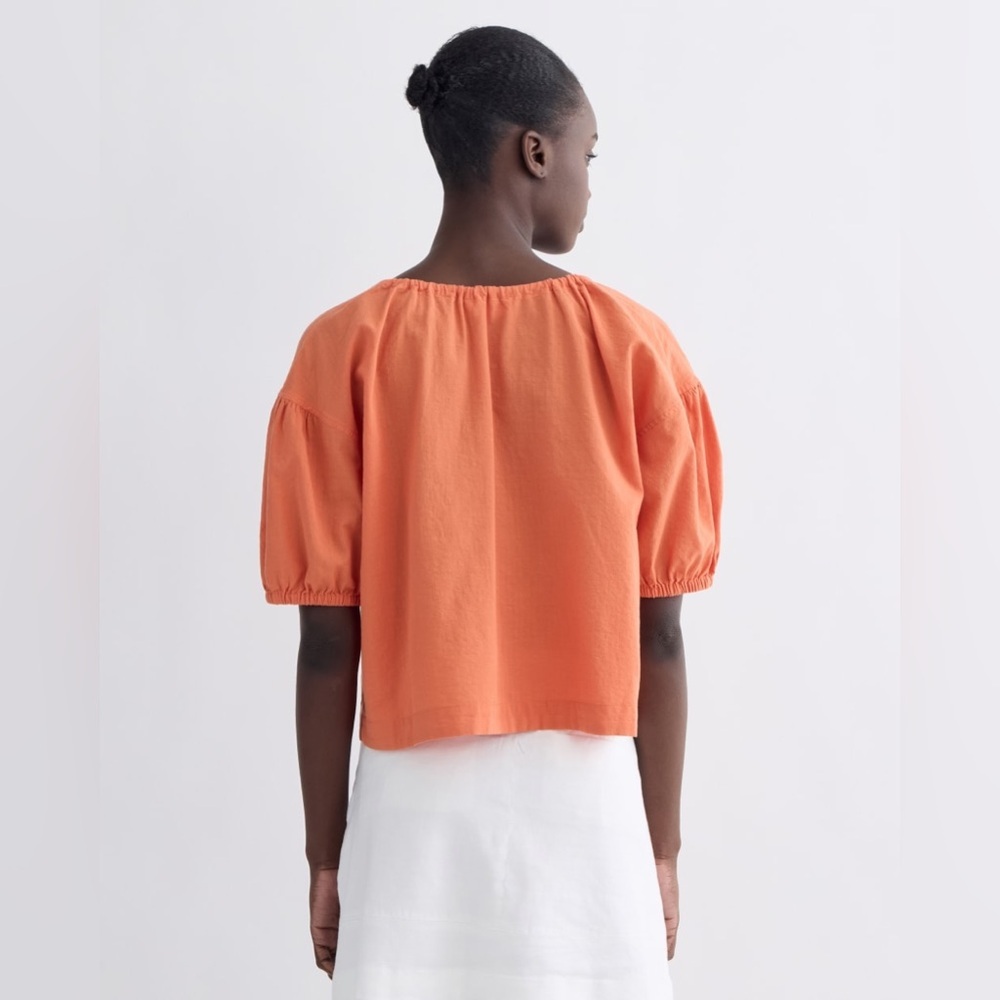 Everlane The Gauze Button Up Top in Soft Orange - Picture 3 of 9